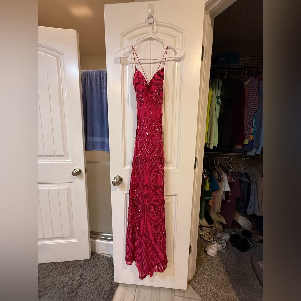 B.Smart Bright Pink Sequin Prom Dress